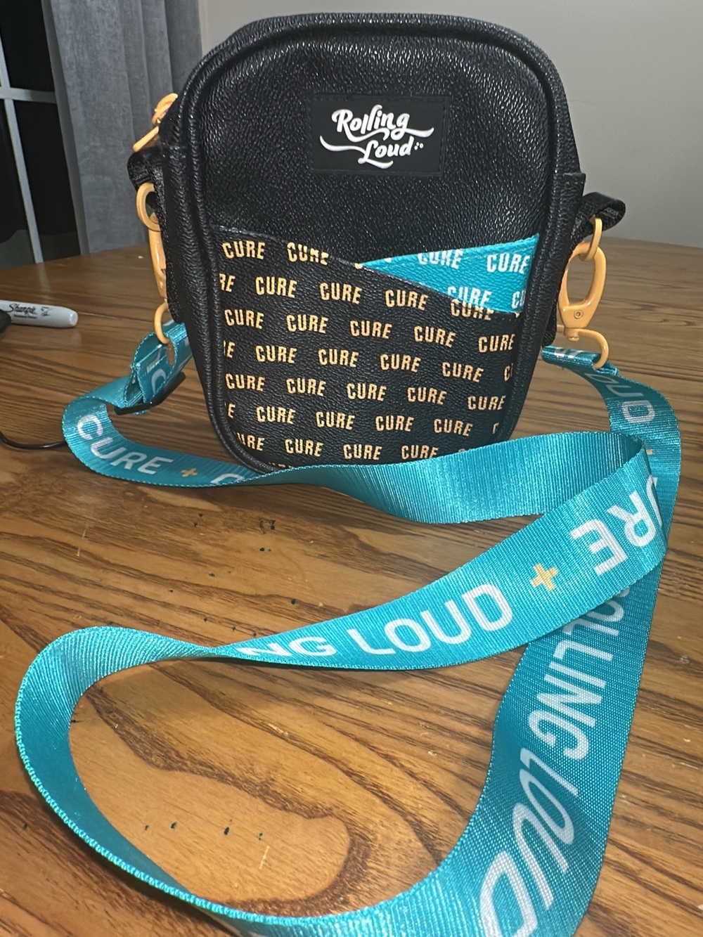 Rolling Loud X West Coast Cure Mini Messenger Side Bag - Black/teal. (Bags 19)